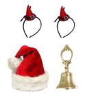 Kit Natal Gorro Papai Noel Super Luxo Veludo + Sino de Bronze 13 cm + Par de Tiara Duende Removível - Brazucapas