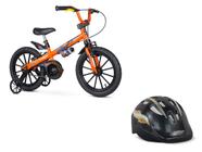 Kit Nathor Bicicleta Infantil Aro 16 Com Rodinhas Laranja Extreme + Capacete Infantil Preto