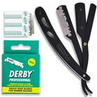 Kit Navalha Navalhete Preto + 100 Lamina Derby Extra Partida