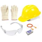 Kit Obra EPI - Luva de Segurança, Capacete, Óculos de Proteção e Protetor Auricular