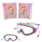 Kit Oculos de Natacao Protecao Uv/ Antiembacante Rosa + Boia de Braco Infantil 23cm X 15cm Mor