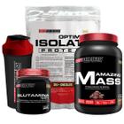 Kit Optimum Isolate Whey Protein 2kg + Hiper amazing 1,5kg + Glutamina 300g + Coqueteleira + Bodybuilders