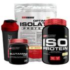 Kit Optimum Isolate Whey Protein 2kg + Iso Protein 900g Baunilha + Glutamina 300g + Coqueteleira+Bodybuilders