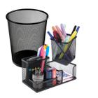 Kit Organizador de Mesa Escritório Lixeira Porta Caneta Lapis - 3 Pçs - Cosy