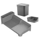 Kit Organizador de Pia Bancada Cozinha 3pcs Conjunto Escorredor Louças Porta Detergente Lixeira Ou