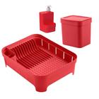 Kit Organizador de Pia Bancada Cozinha 3pcs Conjunto Escorredor Louças Porta Detergente Lixeira Ou