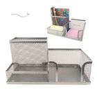 Kit Organizador Mesa para Escritório com 3 Partições Prata, Porta Caneta, Porta Lápis, Porta Clips, Bloco de Notas, Porta Treco, Kit escritório