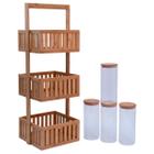 Kit Organizador Multiuso Ripado 4 Potes Vidro Tampa Bambu - Oikos