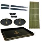 Kit Oriental Conjunto 2 Pessoas Comida Japonesa Hashi Shoyu Esteira Sushi