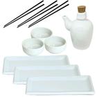 Kit Oriental Para 3 Pessoas Comida Japonesa Branco Porcelana 10 peças Molheira 60mL