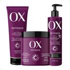 Kit OX Peptídeos Cabelos Crespos, Cacheados e Ondulados: Shampoo 240ml, Máscara de Tratamento 500g e Leave-In 300g