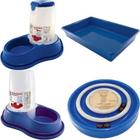 Kit p/ gato bandeja sanitária + comedor/ bebedor azul