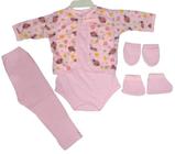 Kit pagão bebê menina com body, casaco, calça, luvas e sapatinhos
