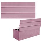 Kit Painel Cabeceira Estofada e Calçadeira Baú Recamier Argent 195cm King Size Suede Rosa Bebê - Ahazzo Móveis