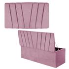 Kit Painel Cabeceira Estofada e Calçadeira Baú Recamier Bélgica 90cm Solteiro Suede Rosa Bebê - Ahz Móveis