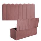 Kit Painel Cabeceira Estofada e Calçadeira Baú Recamier Dallas 160cm Queen Size Suede Rose Gold - Ahazzo Móveis