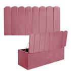 Kit Painel Cabeceira Estofada e Calçadeira Baú Recamier Dallas 90cm Solteiro Suede Rosa Bebê - Ahazzo Móveis