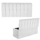 Kit Painel Cabeceira Estofada e Calçadeira Baú Recamier Kiara 140cm Casal Padrão Suede Branco - Ahazzo Móveis