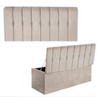 Kit Painel Cabeceira Estofada e Calçadeira Baú Recamier Kiara 160cm Queen Size material sintético Bege - Ahazzo Móveis