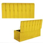 Kit Painel Cabeceira Estofada e Calçadeira Baú Recamier Kiara 160cm Queen Size Suede Amarelo - Ahazzo Móveis