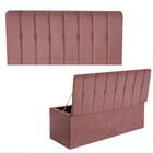 Kit Painel Cabeceira Estofada e Calçadeira Baú Recamier Kiara 195cm King Size Suede Rose Gold - Ahazzo Móveis