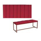 Kit Painel Carla e Calçadeira Industrial 140cm Casal Box Ferro Bronze Sintético Vermelho - Ahz Móveis