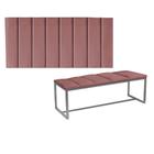 Kit Painel Carla e Calçadeira Industrial 140cm Casal Box Ferro Prata Suede Rose - Ahz Móveis