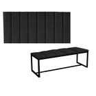 Kit Painel Carla e Calçadeira Industrial 140cm Casal Box Ferro Preto Suede Preto - Ahz Móveis