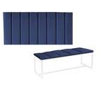 Kit Painel Carla e Calçadeira Industrial 160cm Queen Size Box Ferro Branco material sintético Azul Marinho - Ahazzo Móveis