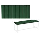 Kit Painel Carla e Calçadeira Industrial 160cm Queen Size Box Ferro Branco Suede Verde - Ahz Móveis