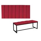 Kit Painel Carla e Calçadeira Industrial 160cm Queen Size Box Ferro Preto Sintético Vermelho - Ahz Móveis - AHAZZO MÓVEIS