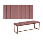 Kit Painel Carla e Calçadeira Industrial 195cm King Size Box Ferro Bronze Suede Rose - Ahz Móveis