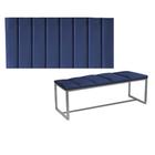 Kit Painel Carla e Recamier Industrial 100cm Solteiro Box Ferro Prata Suede Azul Marinho - Ahz Móveis