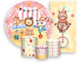 Kit Painel De Festa + Trio Capa Cilindro + Faixa Veste Fácil - Animais Circo Aquarela 006