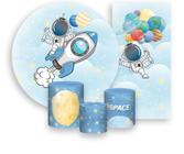 Kit Painel De Festa + Trio Capa Cilindro + Faixa Veste Fácil -  Astronauta Na Galáxia Cute 003