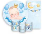 Kit Painel De Festa + Trio Capa Cilindro + Faixa Veste Fácil - Chá de Bebê Menino Azul Claro 003