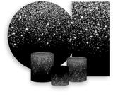 Kit Painel De Festa + Trio Capa Cilindro + Faixa Veste Fácil - Efeito Glitter Prata Caindo 003