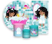 Kit Painel De Festa + Trio Capa Cilindro + Faixa Veste Fácil - Spa Menina na Banheira 002