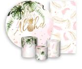 Kit Painel De Festa + Trio Capa Cilindro + Faixa Veste Fácil - Tropical Aloha Aquarela Rosa 006