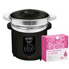 Kit panela aquecedora matic junior 400g preta com refil e cera quente rosa 500g