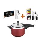 KIT - Panela de Pressão 4,5L Vermelha + 1 Faqueiro 30pç + 1 Faqueiro Inox 24pç - Tramontina