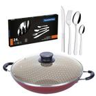 KIT - Panela WOK 6L Alumínio 36 cm Paris Vermelho + 1 Faqueiro Inox 24pç - Tramontina