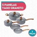 Kit Panelas 5 Peças Nanoceramica Cinza YAFO com Tampa