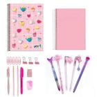 Kit Papelaria Tons de Rosa Fofa Kawaii Cor Rosa Escolar Neon Pastel Fofinho 3.0