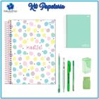 Kit Papelaria Tons De Verde Cor Verde Escolar Neon Pastel