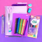 Kit Papelaria Tons Roxo Lilas Escolar Neon Pastel Material