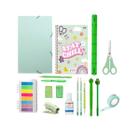 Kit Papelaria Tons Verde Pasta Caderno Canetas Escolar Neon