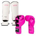 Kit Par de Caneleira Classic White Pink + Par Luva Boxe Muay Thai Kickboxing Maximum MXM 10oz Pink - Maximum Boxing