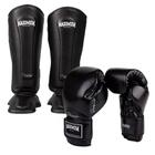 Kit Par de Caneleira + Par Luva Boxe Muay Thai Kickboxing Classic 14oz Maximum Black