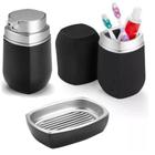 Kit Para Banheiro Lavabo 3 Peças Preto E Prata - Arthi